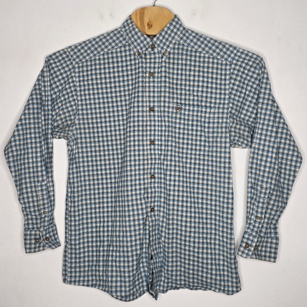 Ariat Pro Series Long Sleeve Button up Western Shirt Men's Size M Plaid Blue